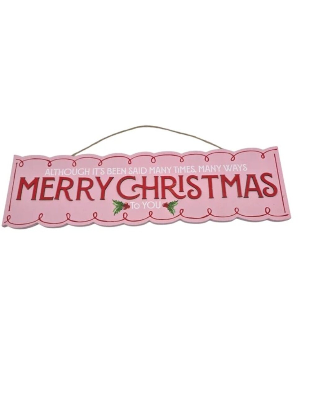 Ashland Christmas Berry Jolly Pink "Merry Christmas" Wood Sign NEW